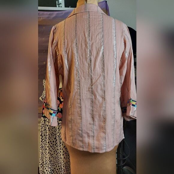 Ivy Jane Embroidered Bohemian Blouse Metallic Silver Size S - Picture 8 of 11